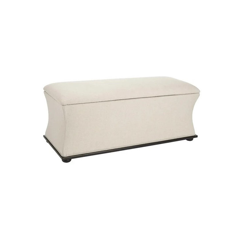 Beige Linen Transitional Storage Bench with Black Legs
