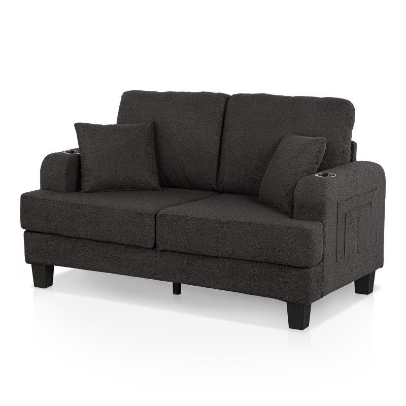 Causeuse Viafora Boucle avec porte-gobelets et coussins, Gris