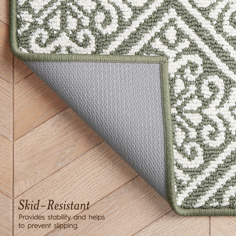 Austell Machine Woven Synthetic Geometric Area Rug in Green/White, Runner 2'2" x 8', Natural/Sage