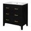 Meuble-lavabo de 30 po avec lavabo en céramique, 3 tiroirs, structure en bois massif, charnières réglables à fermeture douce, conception classique, solution de rangement polyvalente simple, espace généreux
