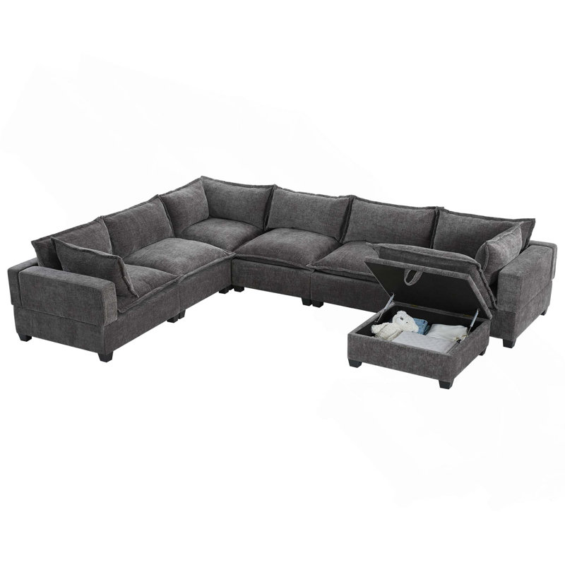 Canapé modulaire en U avec repose-pieds de rangement mobile pour une assise confortable spacieuse et une détente personnalisable