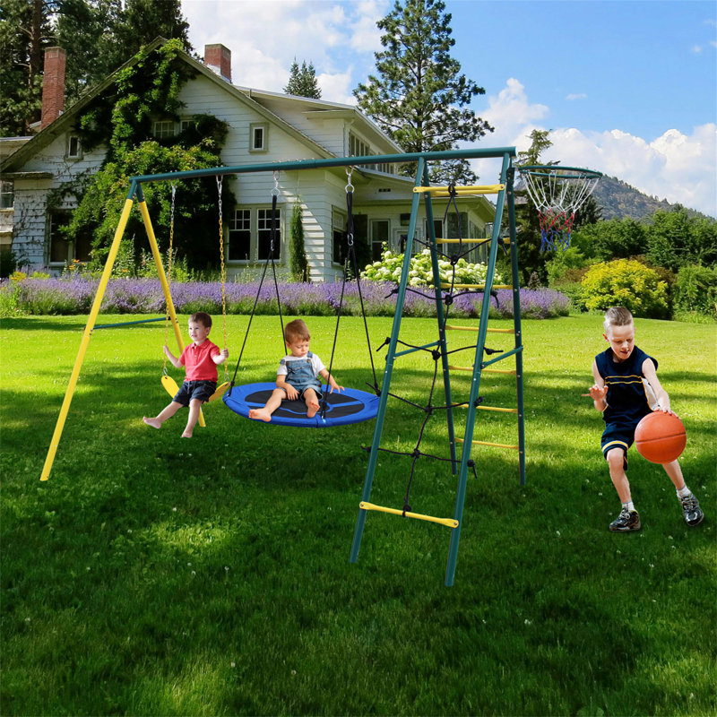 Ensemble de balançoire pour enfants avec échelle et anneau de basketball