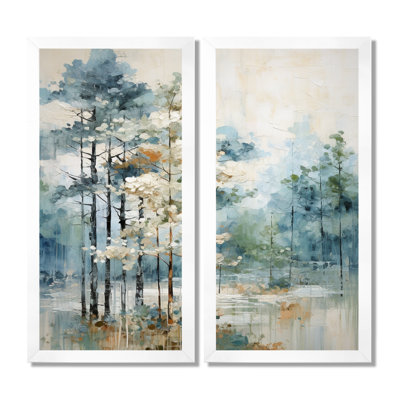 «Pine Tree Enchanted Forest», art sur toile pin vert, art mural floral vert 2 pièces
