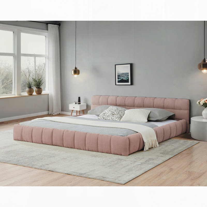 Très grande base de lit tapissier avec tissu épais, Rose