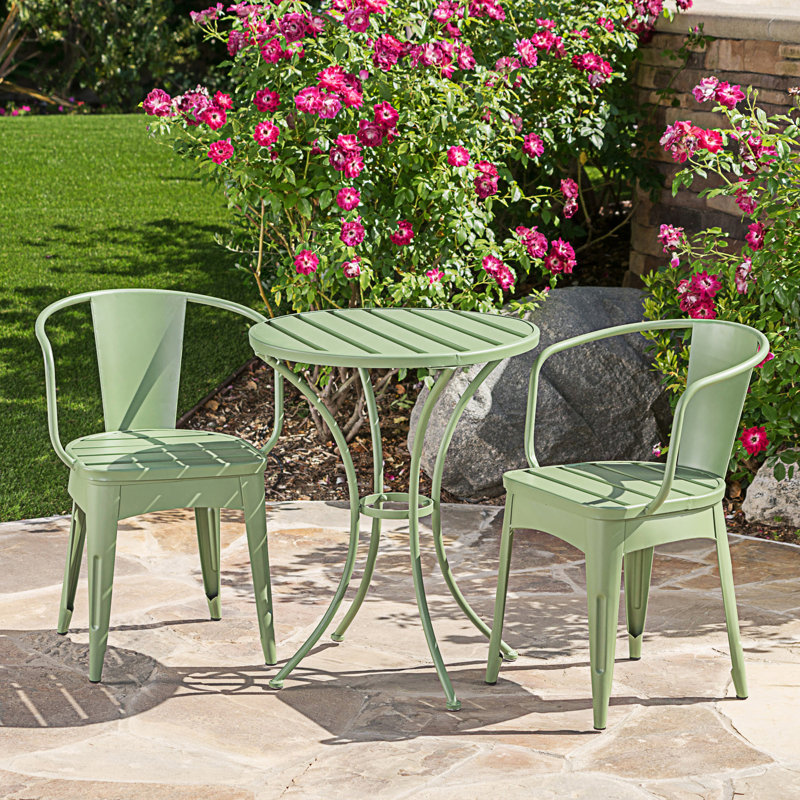Compact 3-Piece Metal Bistro Set, Green