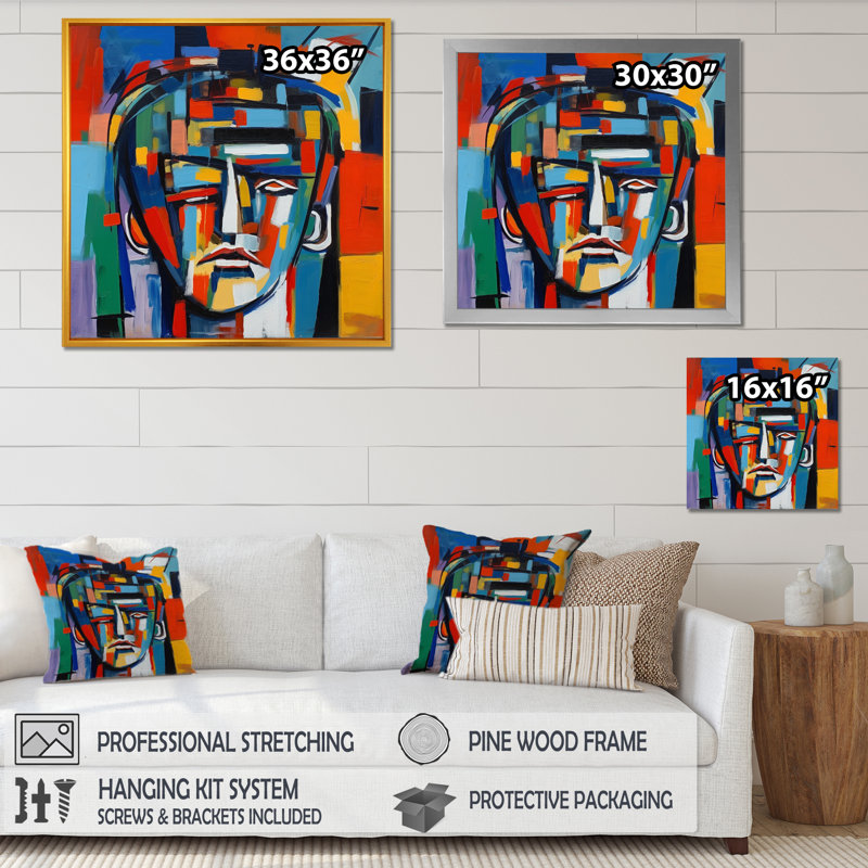 Portrait de visage abstrait Plandome I, Cadre photo noir, H 16 po x l 16 po x P 1 po