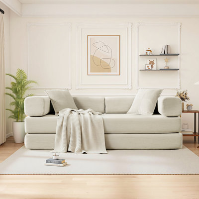 79"W Modular Corduroy Sofa Bed with Adjustable Layout and No-Assembly Design by Mercer41