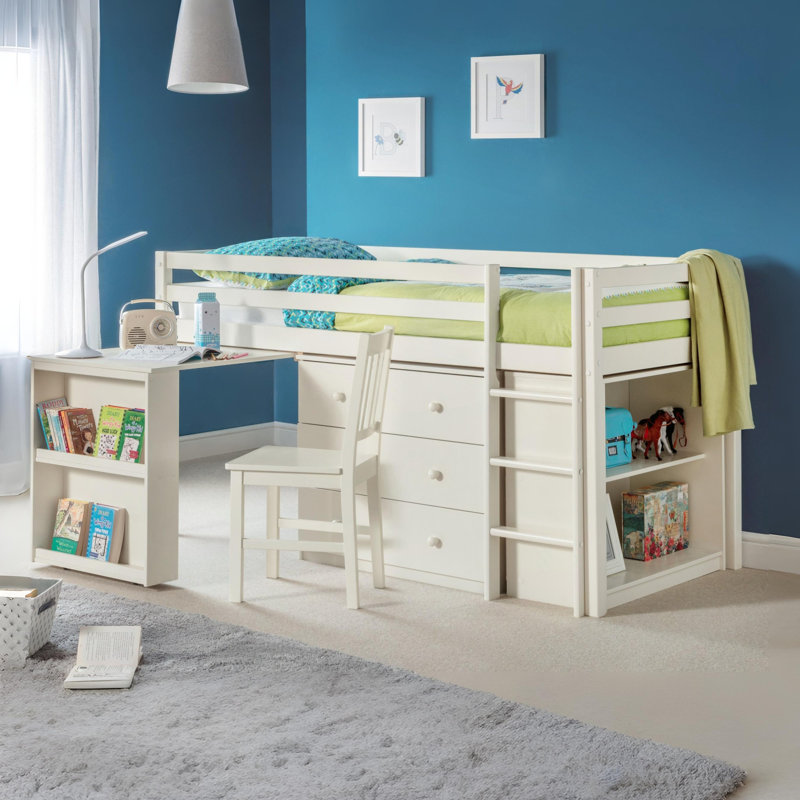 Elena Single (3') Mid Sleepers with Storage Included, White, No