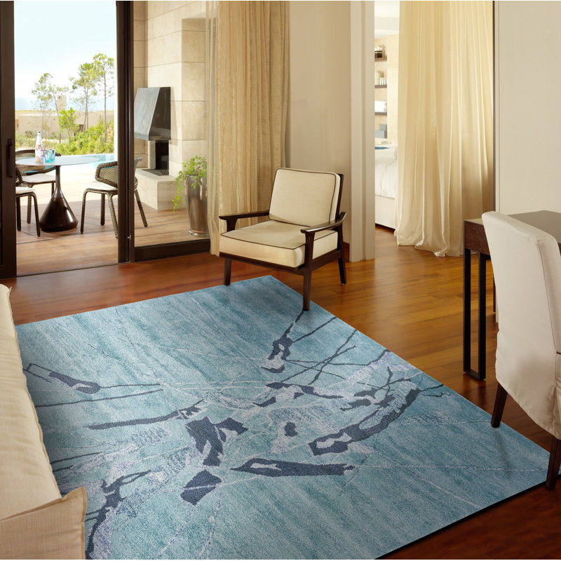 Tapis horizon touffeté à la main à motif abstrait Banford, Rectangle 7 pi 3 po x 9 pi 3 po