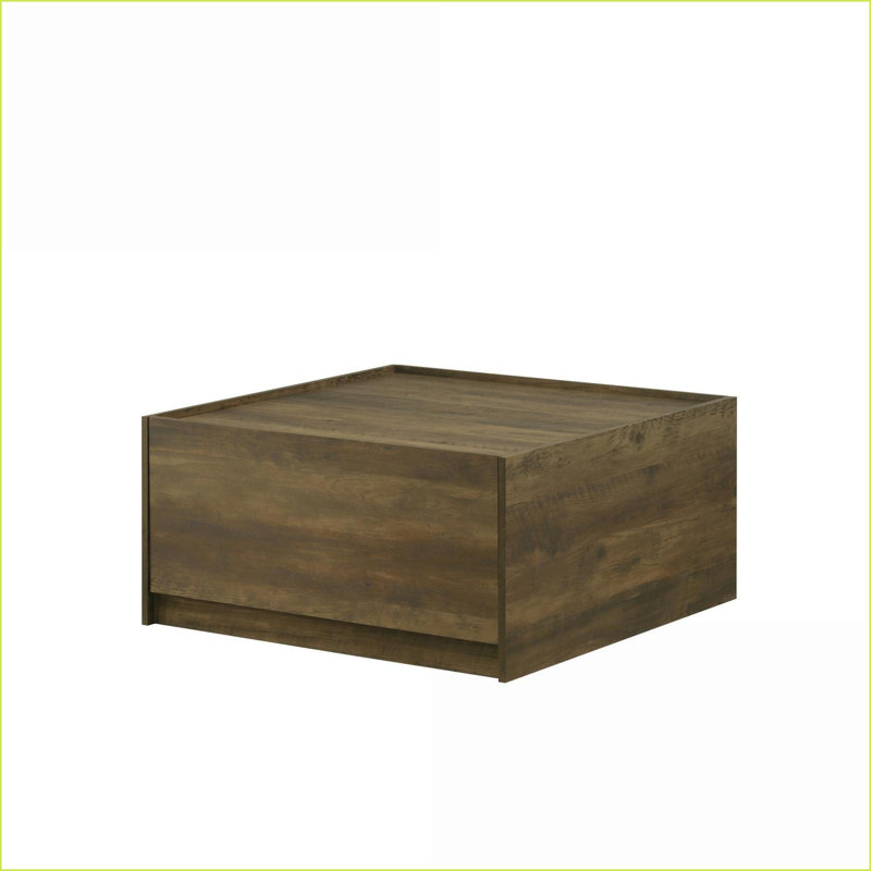 Table basse moderne à finition chêne pour salon, 2 tiroirs, rebord surélevé