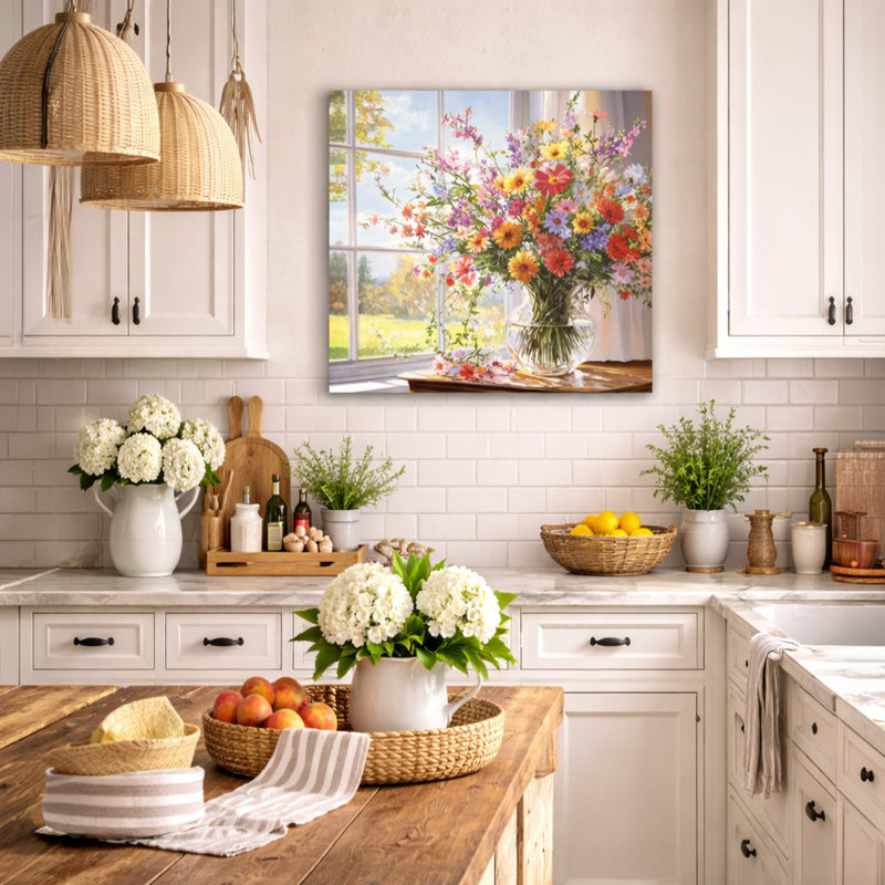 Printemps, fenêtre, jardin, toile tendue, art mural, 30"W x 30"H x 1.5"D