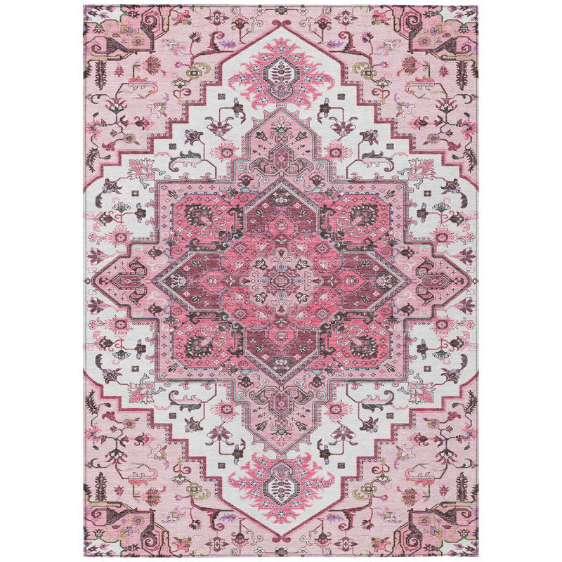 Bellaya Pink Washable Indoor-Outdoor Rug - , 3' x 5'