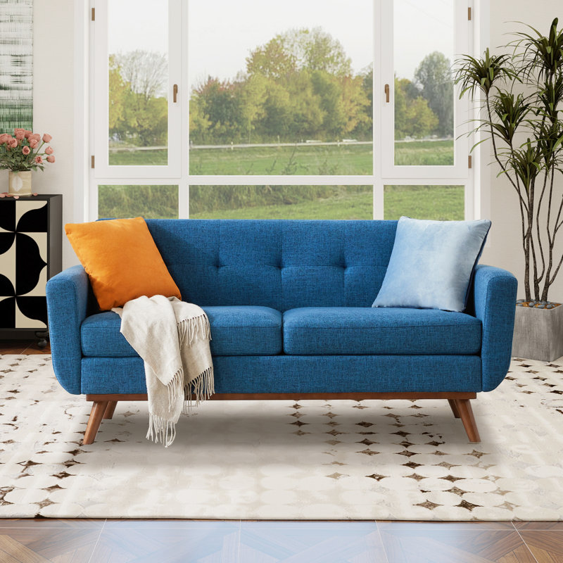 167cm 2 Seater Loveseat, Blue Linen 