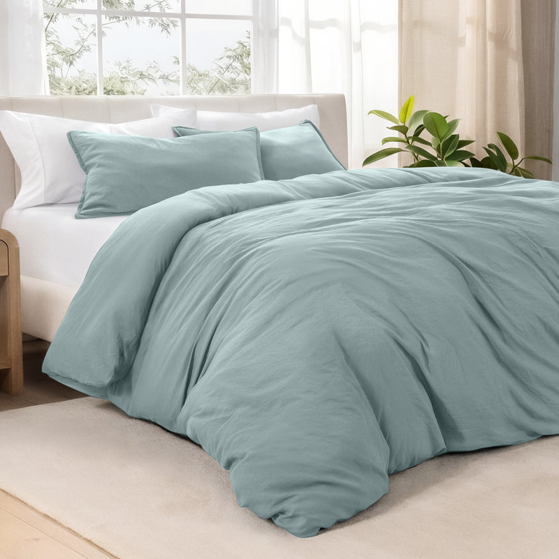 Ensemble de housse de couette en microfibre délavée, Bruine marine, Housse de couette surdimensionnée pour grand lit 
