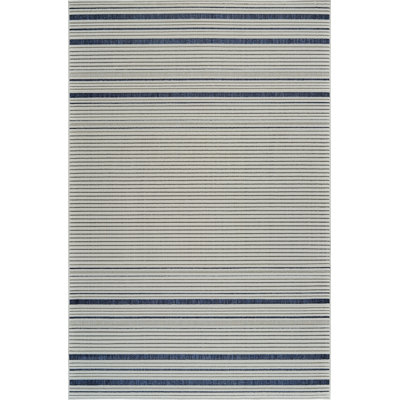 Rug Branch Maris 6' x 9' (5'11" x 9'0") Cream/Blue Striped Indoor Area Rug, Contemporary, Low Pile, Stain-Resistant Carpet - Living Room, Bedroom, Dining Room, and Kitchen