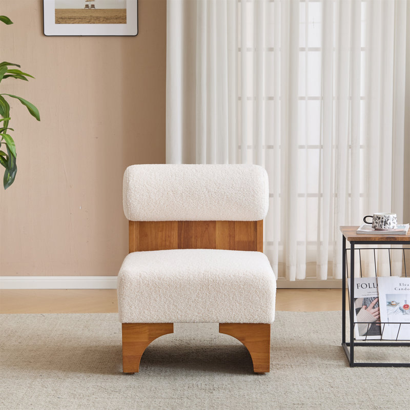 Méridienne Modern Boucle avec structure en bois massif et dossier roulé (sans la table), Beige