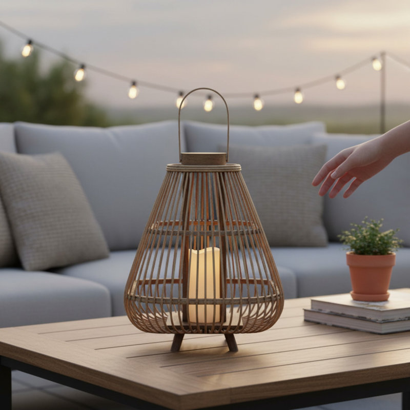 Medium Bamboo Lantern with LED Candle