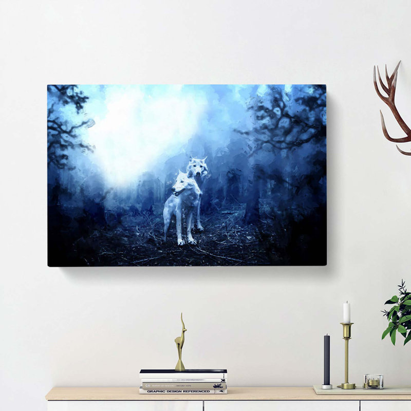 White Wolves In The Forest In Abstract - Wrapped Canvas Painting, 35cm H x 50cm W x 3cm D