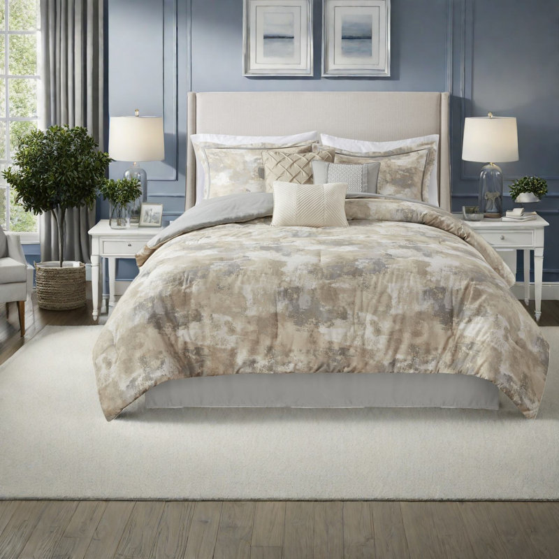 Luxury 7 Piece Bedding Sets, Cotton Blend King Modern Gray For Home