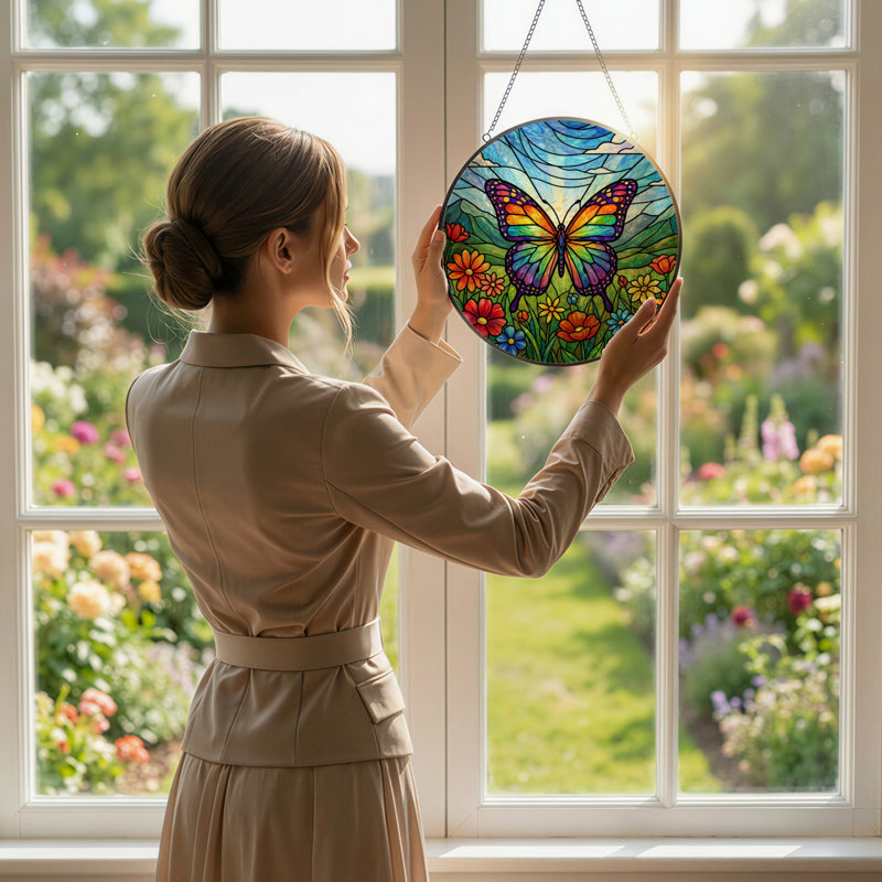 Vitrail de jardin en verre coloré 7,8 po H, H 7,8 po x l 7,8 po