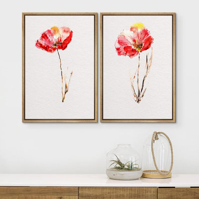 «Watercolor Red Poppy Minimalist», 2 pièces
