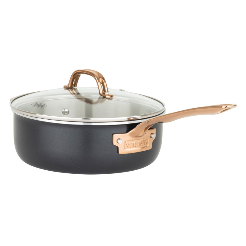 Viking 3-Ply Black and Copper 4 Quart Saute Pan with Glass Lid