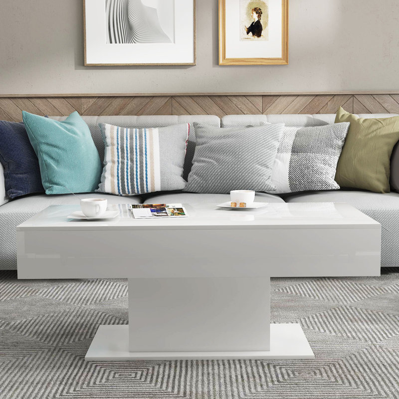 Pedestal Coffee Table, White, White 