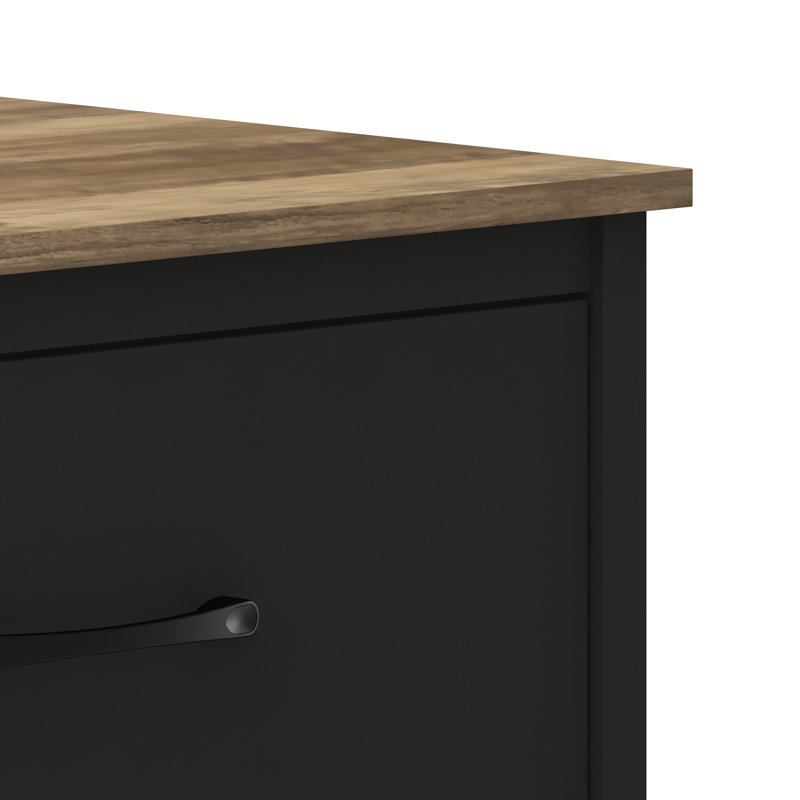Commode 6 tiroirs Allysyn, Noir / chêne noueux
