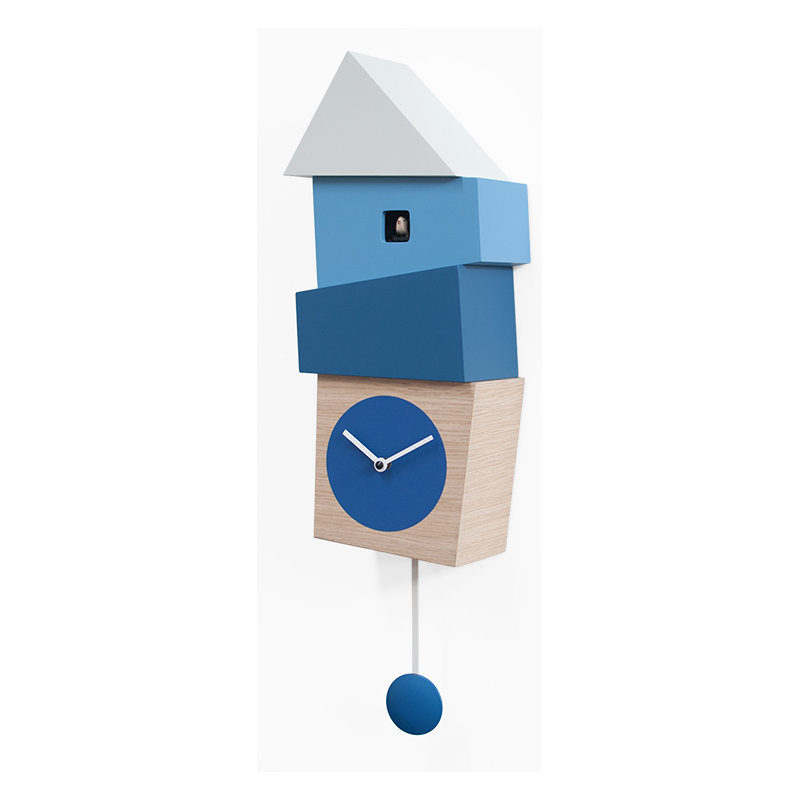 Hillsg Wood Wall Clock, Light Wood / Blue