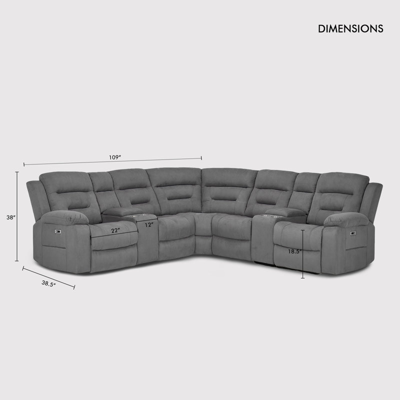 7 pièces, 2 fauteuils inclinables modulaires inclinables avec rangement et porte-gobelet intégré Port USB, Suède gris