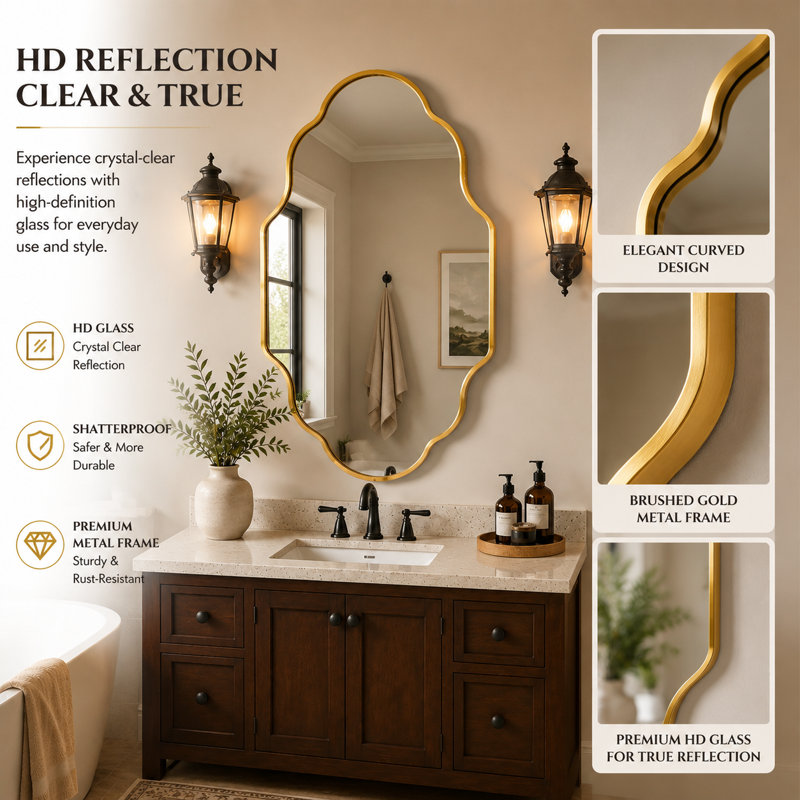 Set of 2 Modern Asymmetrical Wall Mirrors with Aluminum Alloy Frame, Decorative Irregular Hanging Mirrors for Bathroom, Bedroom, Living Room & Entryway