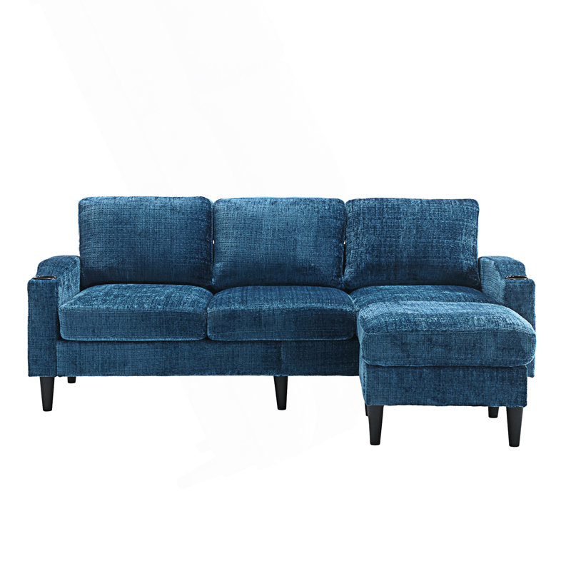 Sectional Sofa With Two Cup Holders, Teal