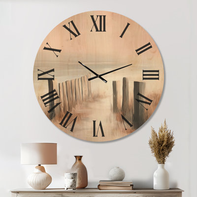 Chemin de clôture des dunes Blush II - Horloge murale côtière, impression sur bois
