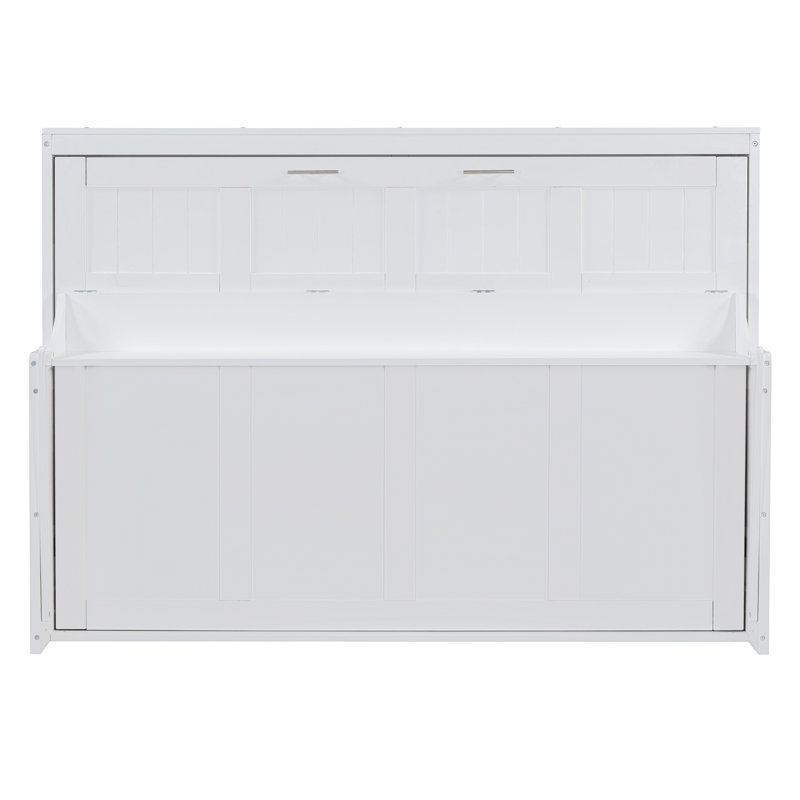 Lit escamotable double avec élévateur hydraulique et bureau, Blanc