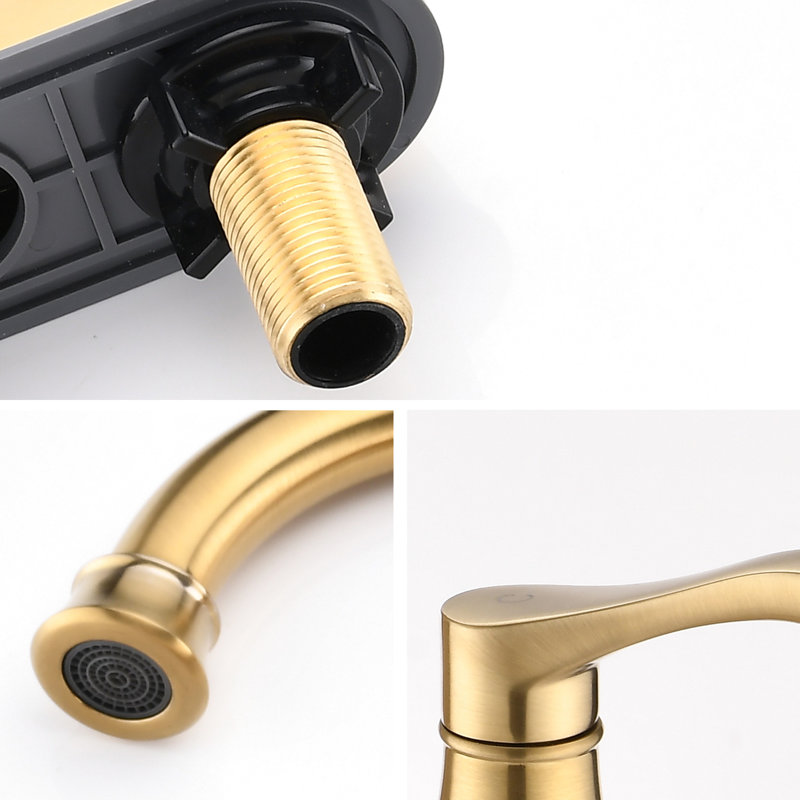 4" Bathroom Faucet In Brushed Gold Finish, 360 Swivel Spout With Pop-Up Drain, Strong Metal, , , Rust-, Water Saving Feature, Drip- Ceramic Disc, Graceful Double Handles, 1.8 Gpm Flow 4 Inches Sink