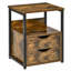 Table d'appoint industrielle avec 2 tiroirs, petite table de bout avec tablette de rangement, table d'appoint avec poignée rainurée et structure en métal pour le salon