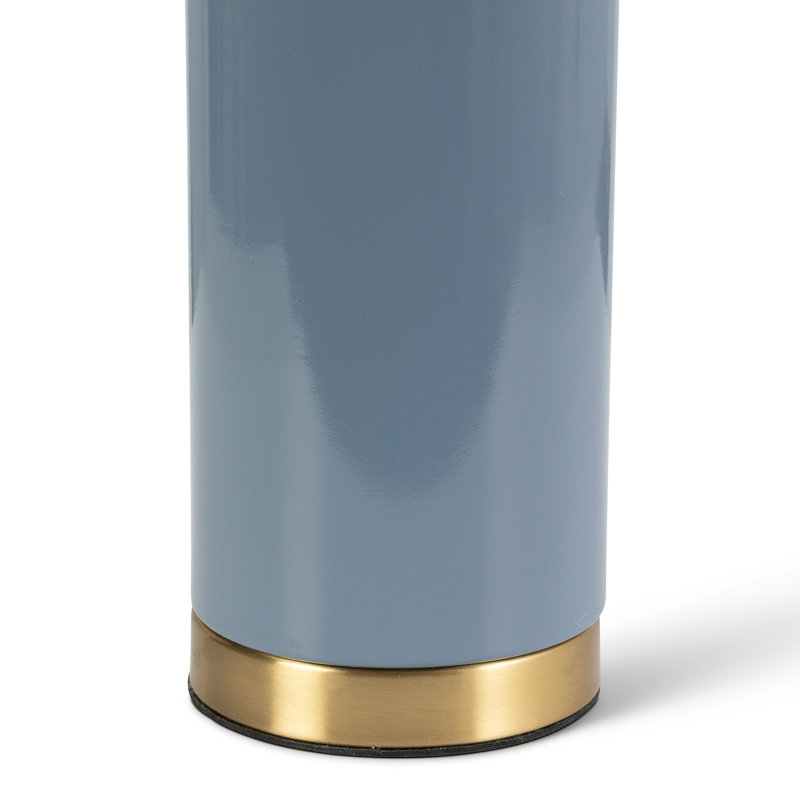 Cylinder 55cm Metal Ceramic look Table Lamp, Blue, Ivory