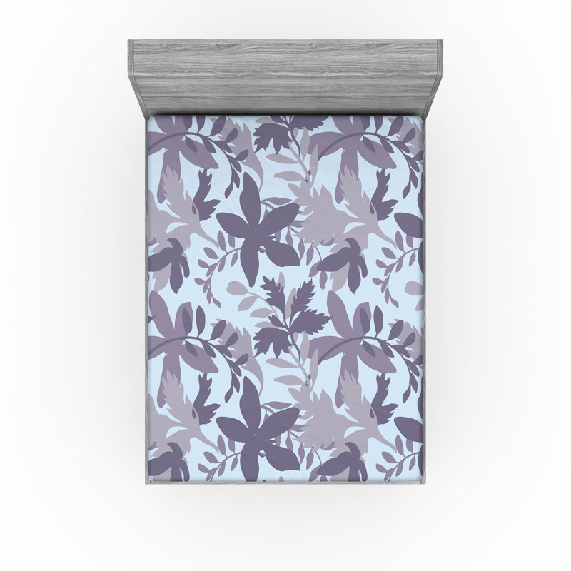 Drap-housse Ambesonne, Drap-housse très grand californien, Indigo foncé / motif floral bleu pâle
