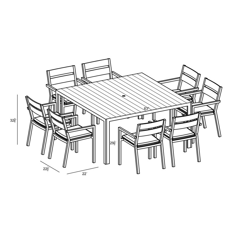Pacifica Outdoor 17 - Piece Dining Set with Cushions, Slate, Cast Lagoon Sunbrella® Plainweave