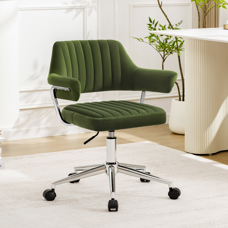 Chaises de bureau de loisirs modernes avec accoudoirs enveloppants, Velours vert olive