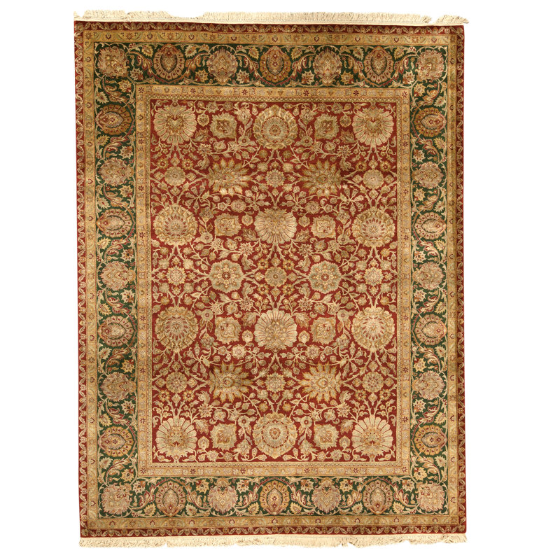 High-Quality Hand-Knotted Red And Green Area Rug