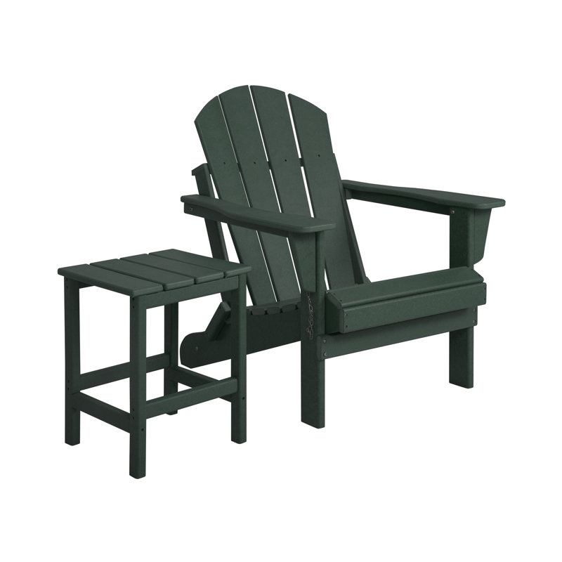 Laguna Foldable Outdoor Adirondack Chair With Table, Dark Green