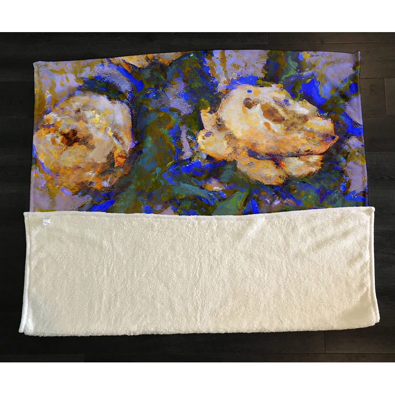Throw Blanket, 68" W x 80" L, Floral/Abstract, Yellow/Green/Blue/Black