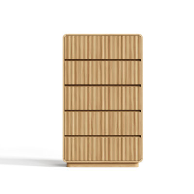 5 - Drawer Dresser, 47.2" H with Wave Panel Design, Storage Chest for Bedroom, Living Room, Entryway, Oak