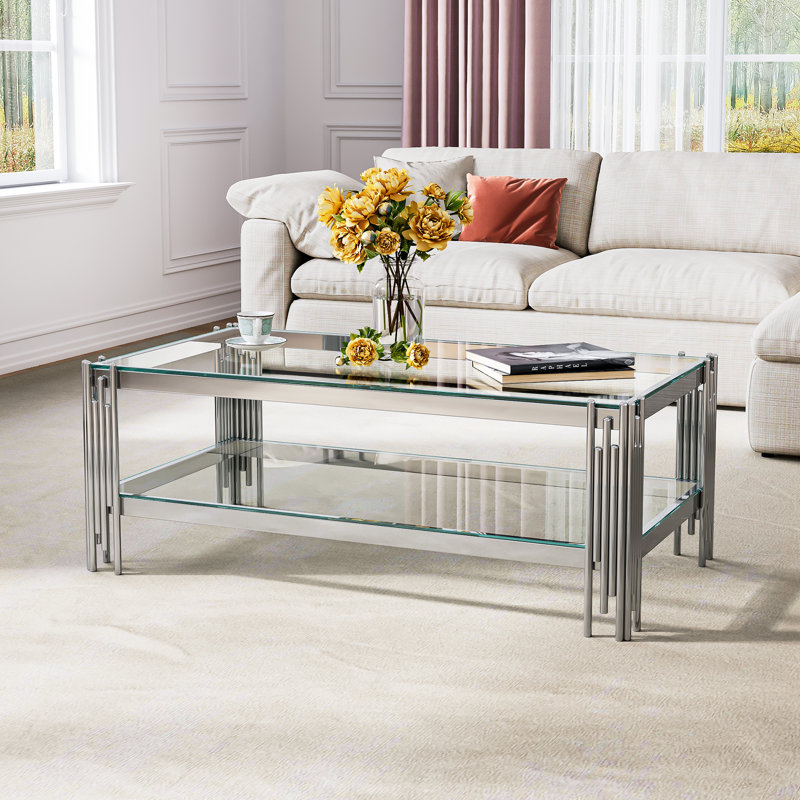 Table basse à plateau en verre, Argent