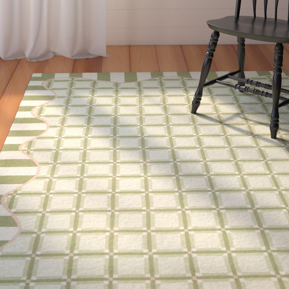 August Grove® Kinchen Hand Hooked Wool Pile Geometric Rug | Wayfair