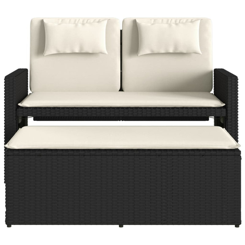 Banc de patio inclinable avec coussins Vidaxl, Blanc crème / noir