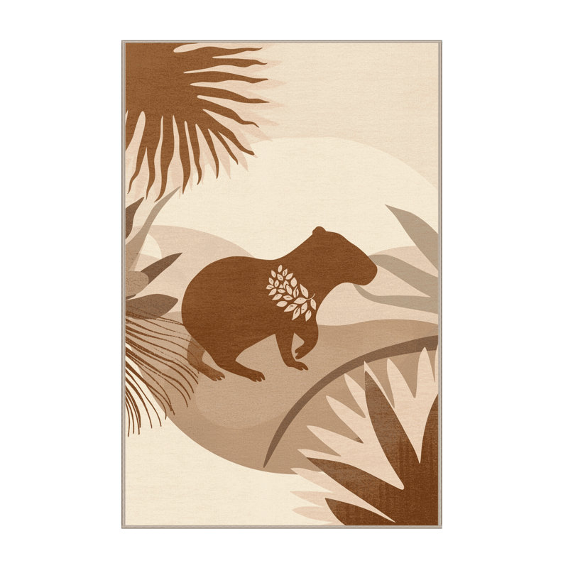 Machine Washable Pavnesh Capybara Rainforest Minimalist Ombre Rug in Beige – Beige Binding, 5x7