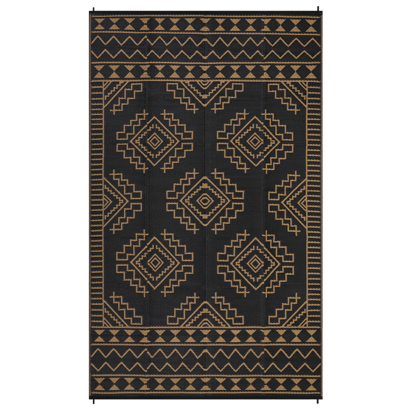 Out Door Rugs for Patio 9x12 Waterproof UV Resistant Modern Camping Carpet Reversible Lightweight Outdoor Mat Foldable Portable Plastic Straw Rugs for Picnic, Deck, RV, Black & Brown