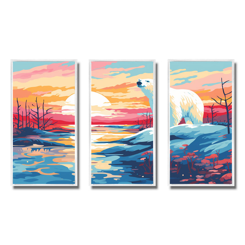 «Sunrise Bear», art mural, H 40 po x l 61 po, Cadre flottant blanc